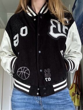 BDG Black and White Varsity Bomber Jacket